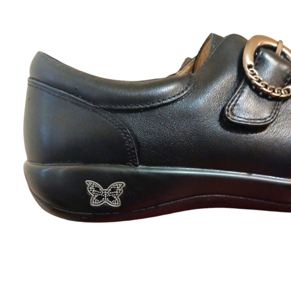 Alegria Black Leather Loafer Silver Buckle and Rounded Toe Flats Size 11 - Picture 7 of 14